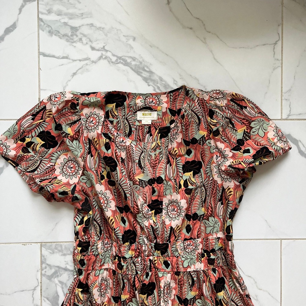 Anthropologie Maeve Somerset Maxi Botanic Garden Tiered Cotton Dress Sz Large - Picture 4 of 9